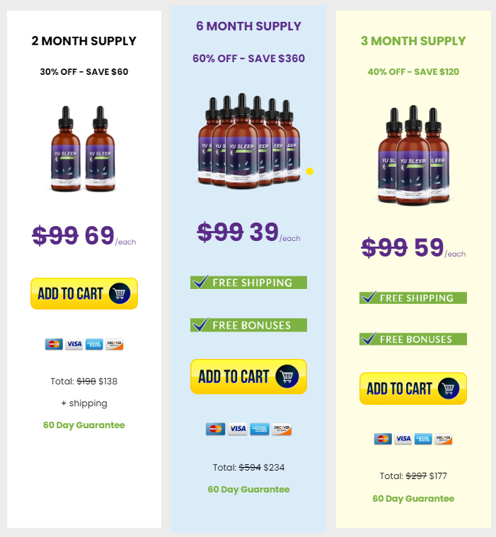 Yu Sleep pricing packages and bottle options